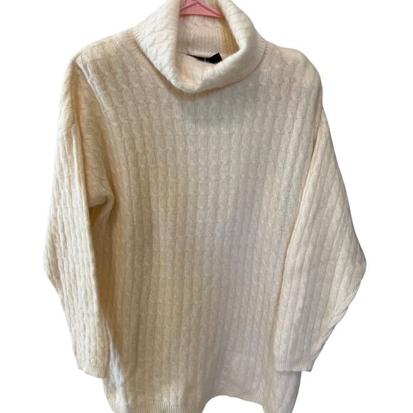 Vintage Cream Cable Knit Long Tunic Sweater Womens Size Large Wainscott Wool EUC - Picture 1 of 6